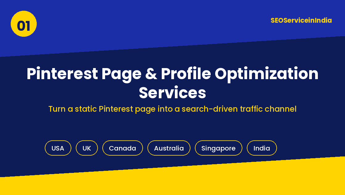 Pinterest page and profile optimization services by SEOServiceinIndia for USA, UK, Canada, Australia, Singapore and India