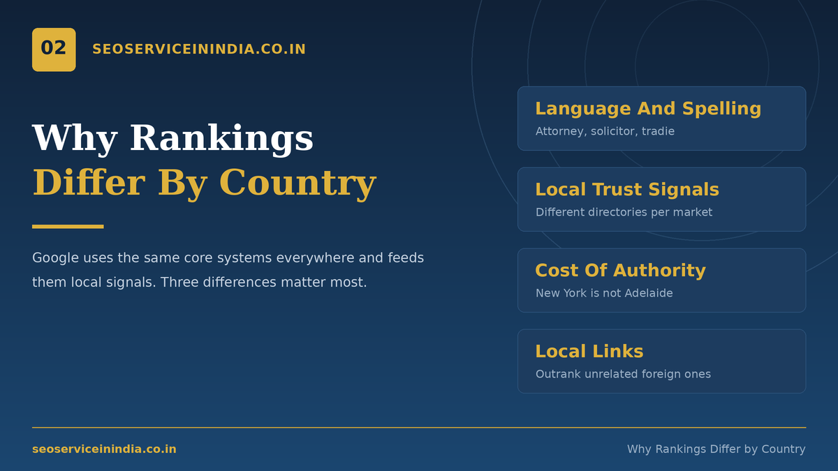 Country specific SEO ranking factors for regional SEO packages