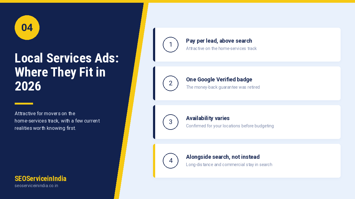 Local Services Ads for moving companies showing the Google Verified badge and pay per lead placement