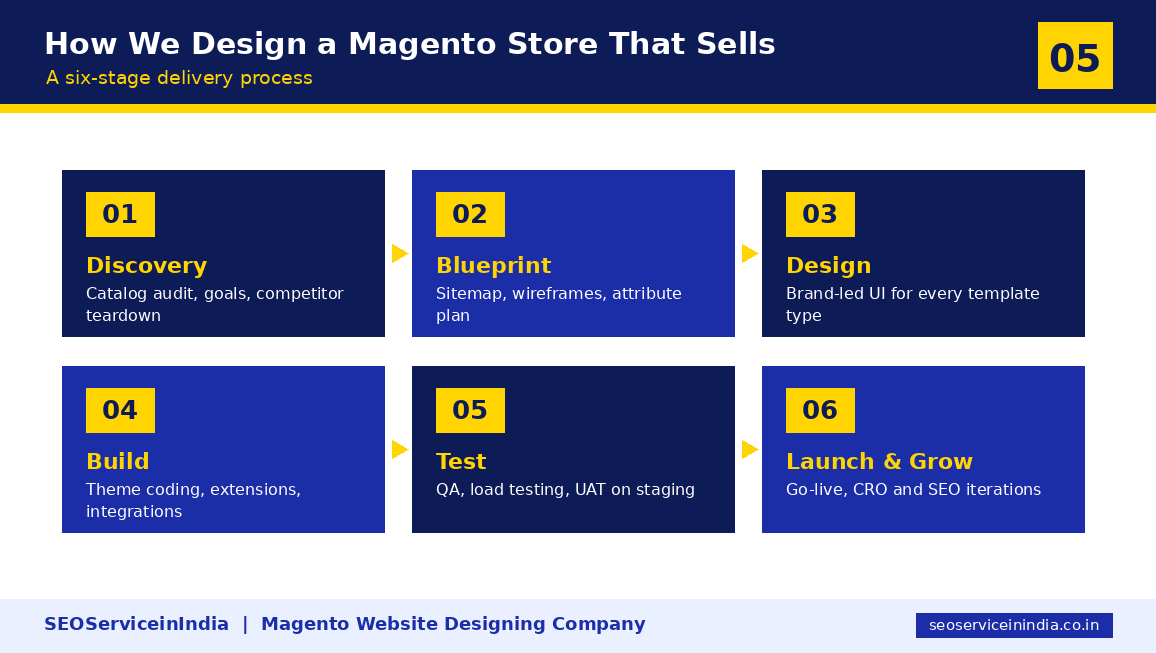 Six-stage Magento website design and development process