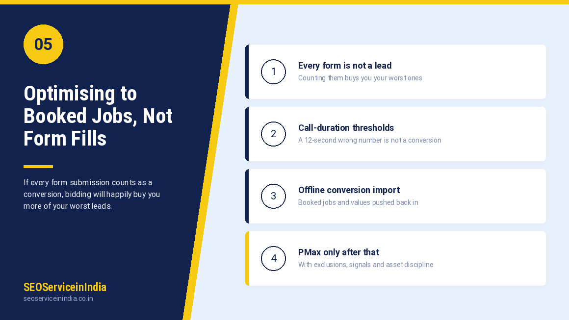 Booked job conversion tracking for movers with call duration thresholds and offline conversion import