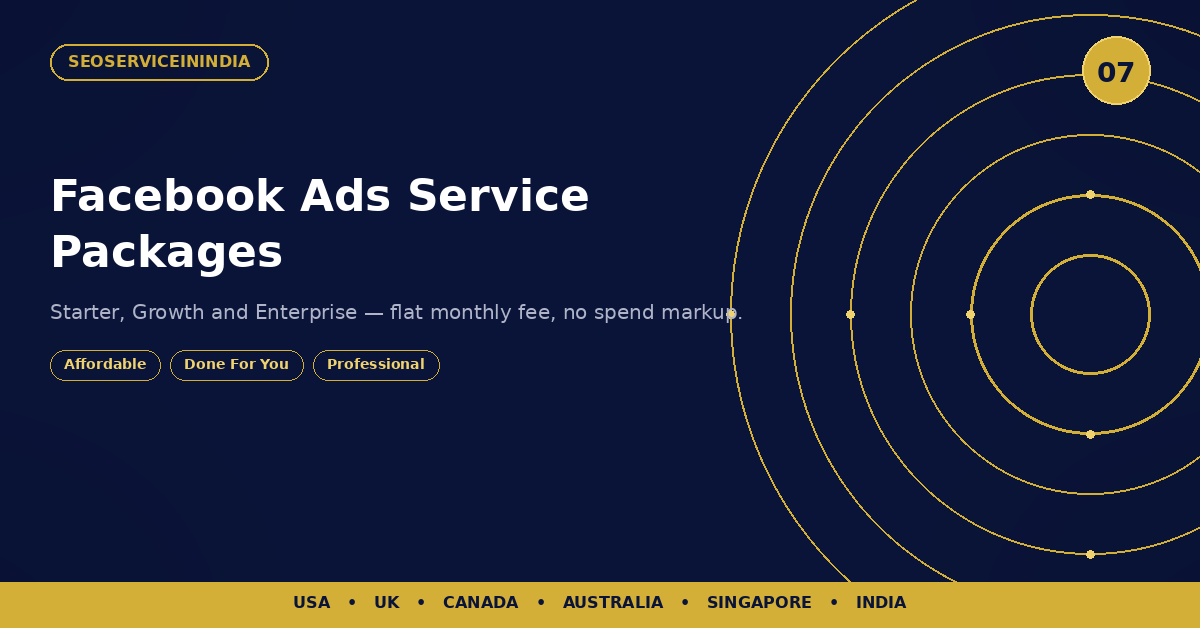 Facebook Ads Service Packages — Starter, Growth, Enterprise flat monthly fee