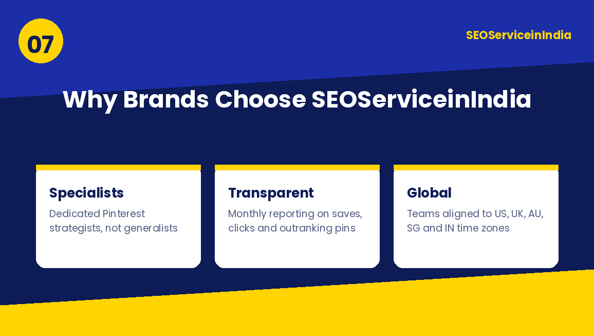 Why brands choose SEOServiceinIndia for Pinterest optimization: specialists, transparent reporting and global market coverage