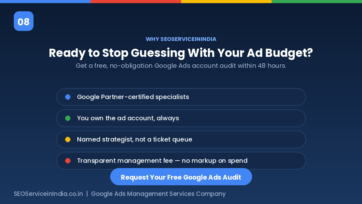 Free Google Ads account audit call to action with certified specialists and full account ownership
