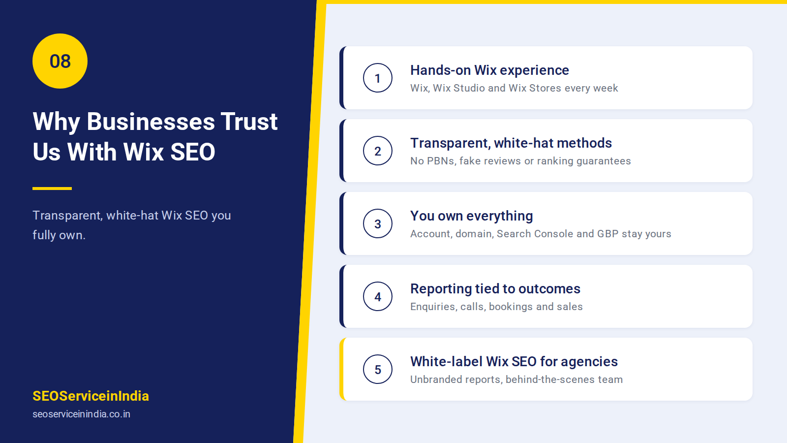 Trust signals for a white-hat Wix SEO agency